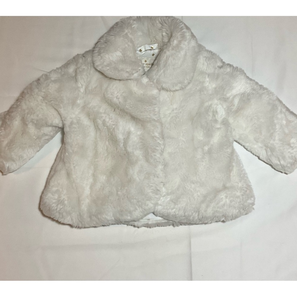 Kate Spade New York Baby Girls 12 Months White Faux Fur Button Up Jacket